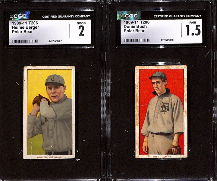 1909-11 T206 Polar Bear Lot - Heinie Berger (CGC 2) & Donie Bush (CGC 1.5)