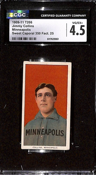 1909-11 T206 Jimmy Collins (HOFer, Minneapolis) Graded CGC 4.5 (Piedmont 350 Back)