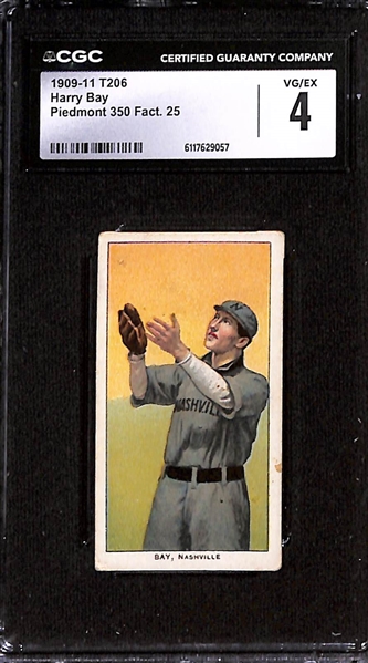 1909-11 T206 Southern League Lot - Harry Bay (Nashville) CGC 4 and Dom Mullaney (Jacksonville) CGC 3 (Both Piedmont 350, Factory 25)