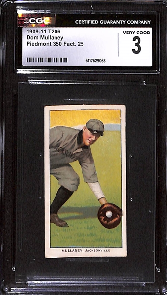 1909-11 T206 Southern League Lot - Harry Bay (Nashville) CGC 4 and Dom Mullaney (Jacksonville) CGC 3 (Both Piedmont 350, Factory 25)