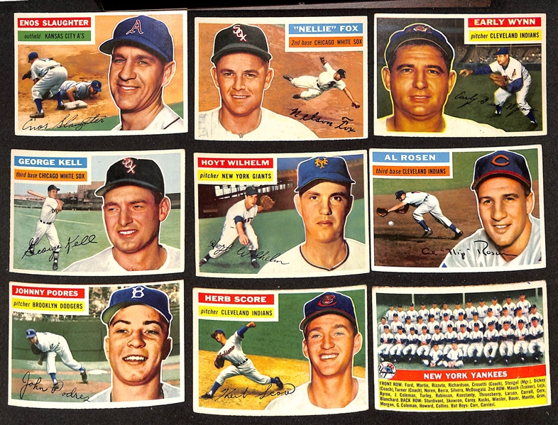 Lot of (265) Different 1956 Topps Baseball Cards w. Enos Slaughter & Nellie Fox 