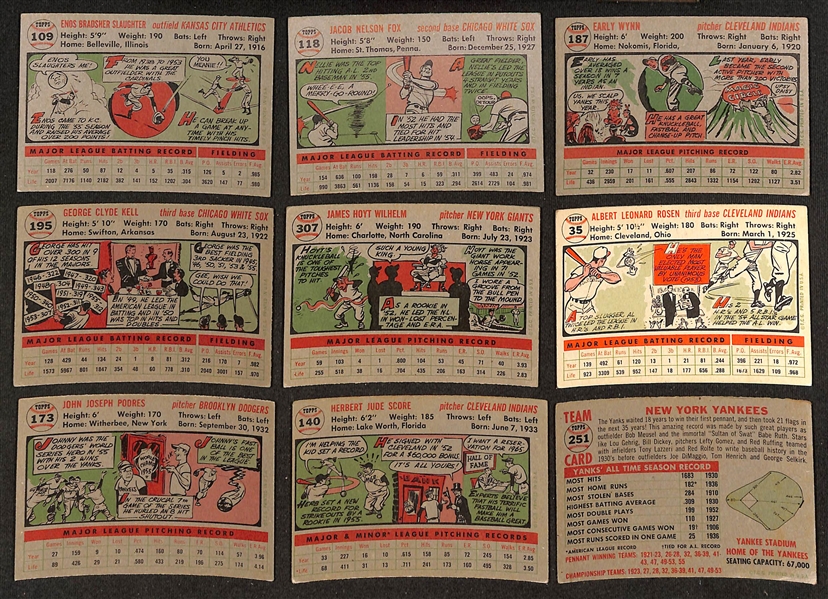Lot of (265) Different 1956 Topps Baseball Cards w. Enos Slaughter & Nellie Fox 