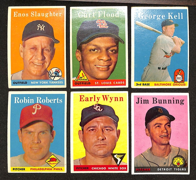 Lot of (430) Different 1958 Topps Baseball Cards w. Enos Slaughter & Curt Flood Rookie