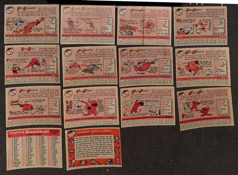 Lot of (430) Different 1958 Topps Baseball Cards w. Enos Slaughter & Curt Flood Rookie