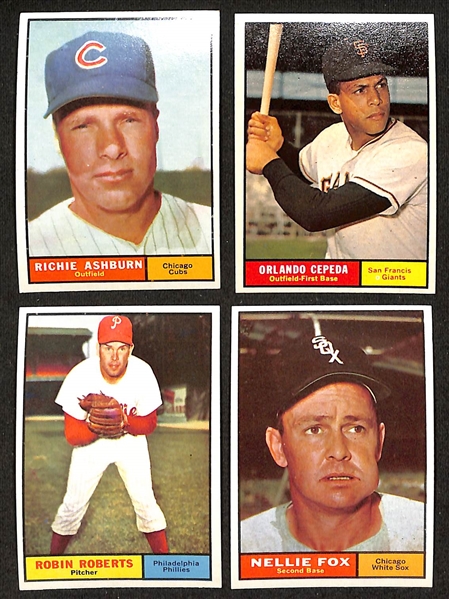  Lot of (430) Different 1961 Topps Baseball Cards w. Richie Ashburn & Orlando Cepeda + (13) Magic Rub-offs