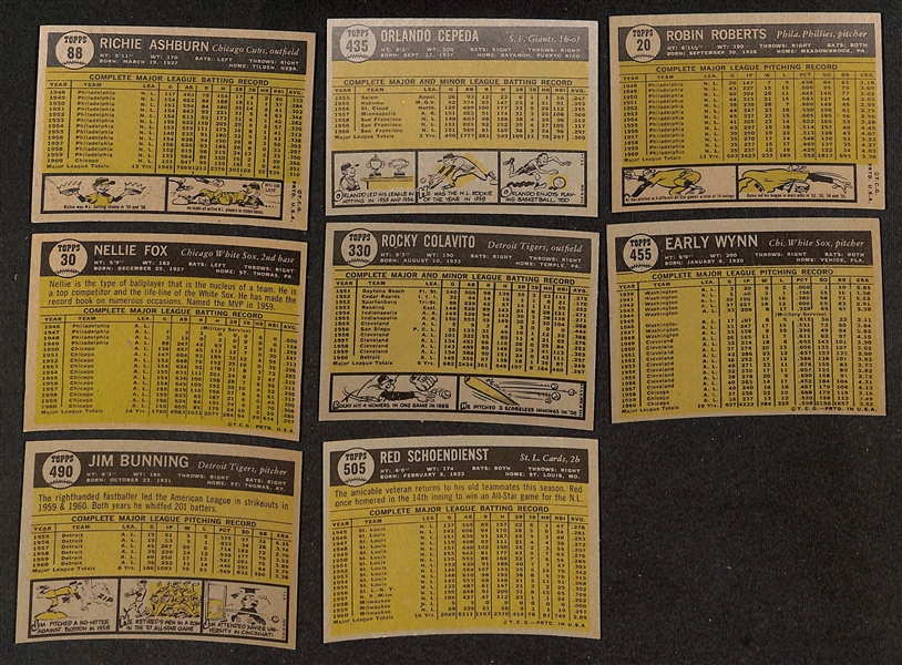  Lot of (430) Different 1961 Topps Baseball Cards w. Richie Ashburn & Orlando Cepeda + (13) Magic Rub-offs