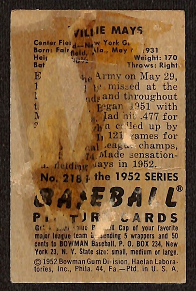 1952 Bowman Willie Mays #218