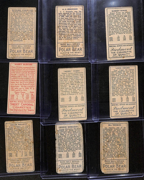 Lot of (9) 1911 T205 American & National League Tobacco Cards w. Rube Marquard (Polar Bear)