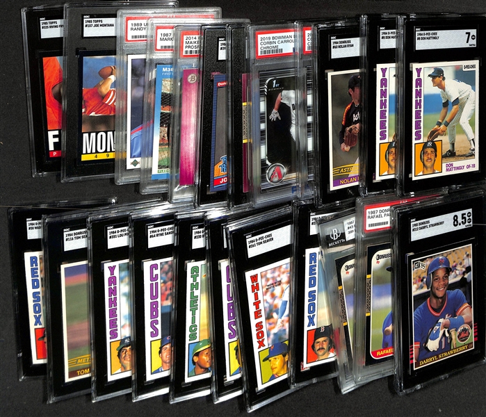Lot of (21) Graded Baseball & (2) Graded Football Cards w. (2) 1984 O-Pee-Chee #8 Don Mattingly Rookie Cards (SGC7 & SGC 8)