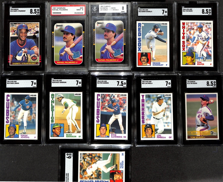 Lot of (21) Graded Baseball & (2) Graded Football Cards w. (2) 1984 O-Pee-Chee #8 Don Mattingly Rookie Cards (SGC7 & SGC 8)