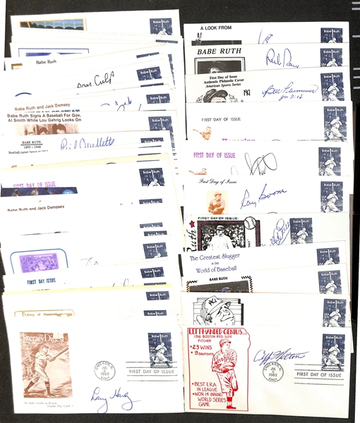 Lot of (50) Signed Assorted Babe Ruth First Day Covers by Various Baseball Players (+JSA Auction Letter)