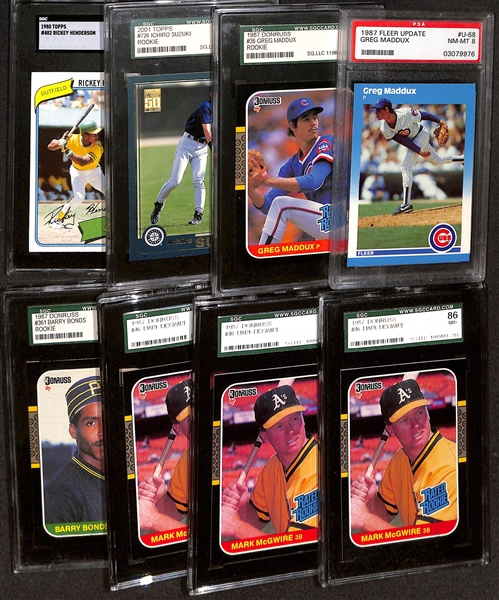 Lot of (8) SGC/PSA Graded Hall of Fame Rookie Baseball Cards w. 1980 Topps Rickey Henderson #482 SGC 7
