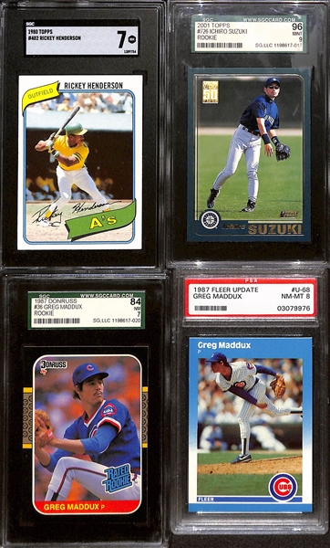 Lot of (8) SGC/PSA Graded Hall of Fame Rookie Baseball Cards w. 1980 Topps Rickey Henderson #482 SGC 7