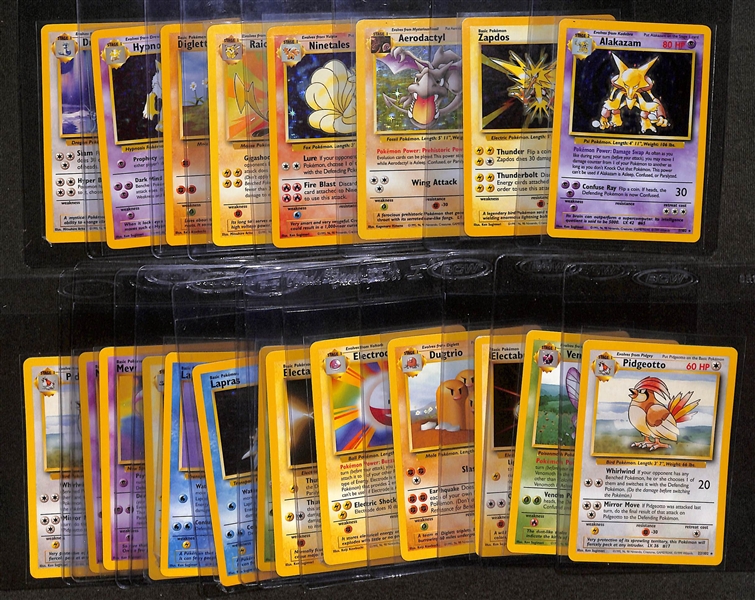 Lot of (21) 1999 Pokemon Base Holo & Base Cards w. Alakazam Holo, Zapdos Holo, More
