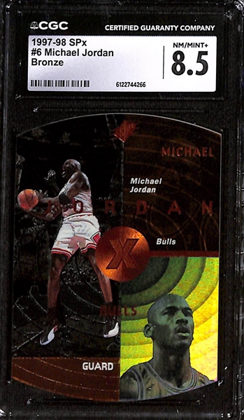 (3) 1997-98 SPx CGC Graded Michael Jordan Cards w. #6 Bronze CGC 8.5, #6, CGC 9, #6 Sky CGC 8
