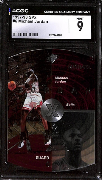 (3) 1997-98 SPx CGC Graded Michael Jordan Cards w. #6 Bronze CGC 8.5, #6, CGC 9, #6 Sky CGC 8