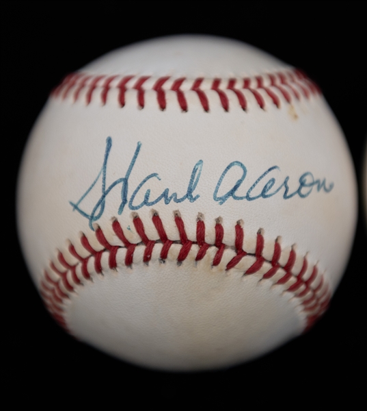 Lot of (3) Hank Aaron Signed Baseballs (+JSA Auction Letter)