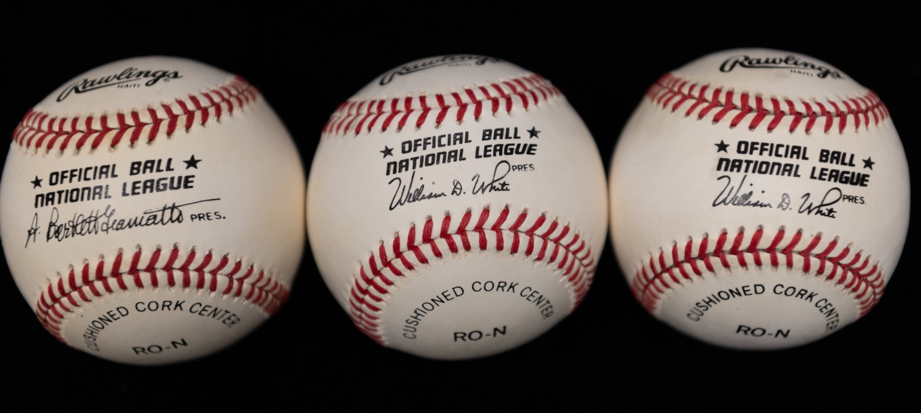 Lot of (3) Hank Aaron Signed Baseballs (+JSA Auction Letter)