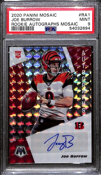 2020 Panini Mosaic Joe Burrow Rookie Autographs Mosaic - PSA 9