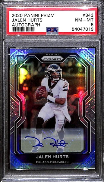  2020 Panini Prizm Jalen Hurts Autograph Rookie Card #343 - PSA 8