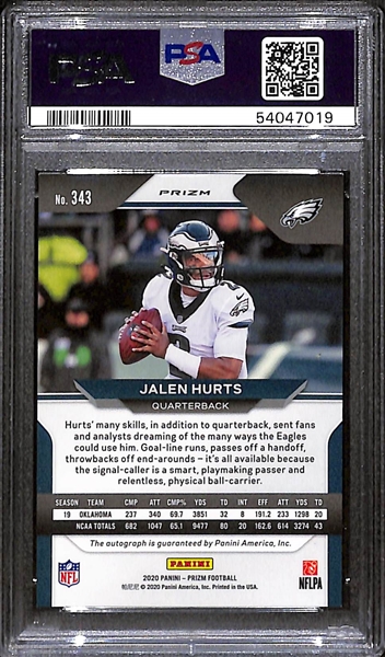  2020 Panini Prizm Jalen Hurts Autograph Rookie Card #343 - PSA 8