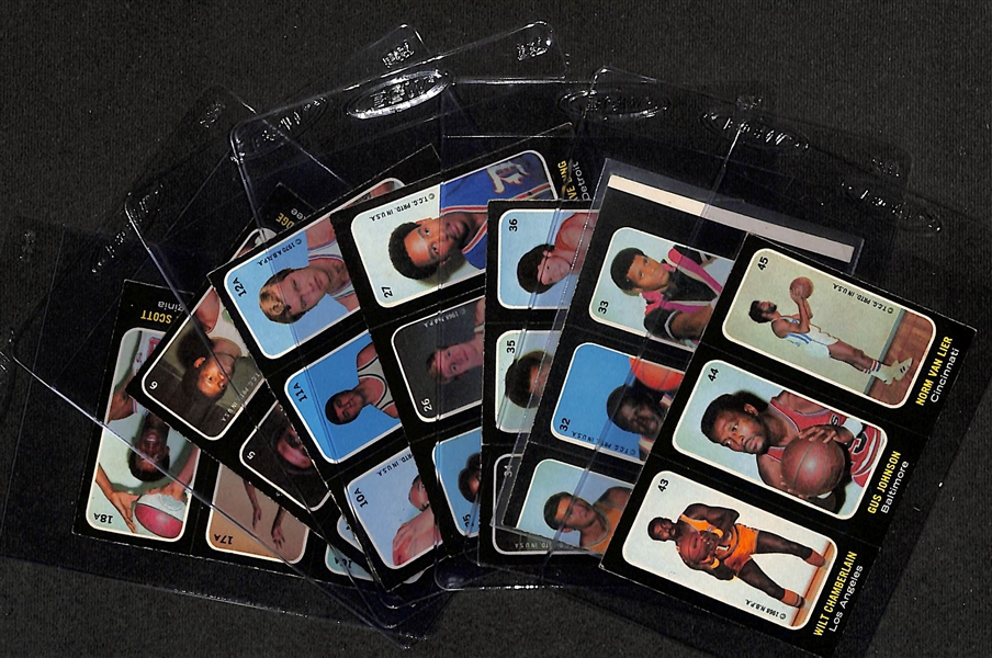 (7) 1971 Topps Basketball Stickers w. Wilt Chamberlain, Jerry West, & Oscar Robertson (Tough to Find Still Attached)