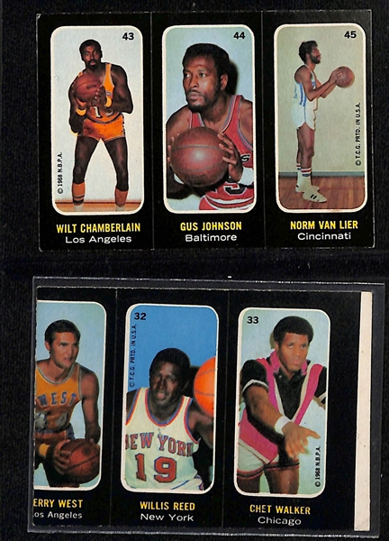 (7) 1971 Topps Basketball Stickers w. Wilt Chamberlain, Jerry West, & Oscar Robertson (Tough to Find Still Attached)