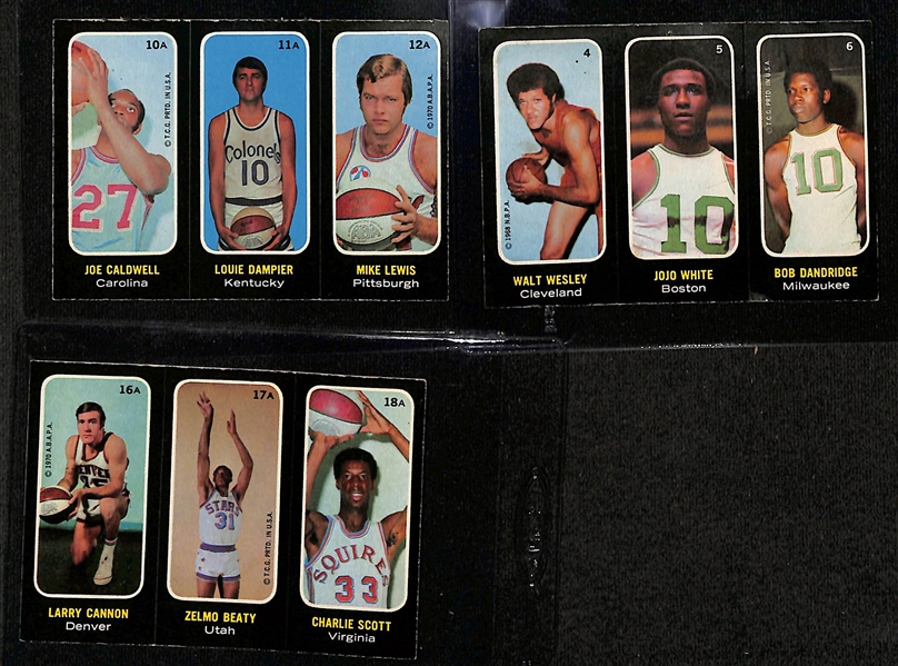 (7) 1971 Topps Basketball Stickers w. Wilt Chamberlain, Jerry West, & Oscar Robertson (Tough to Find Still Attached)