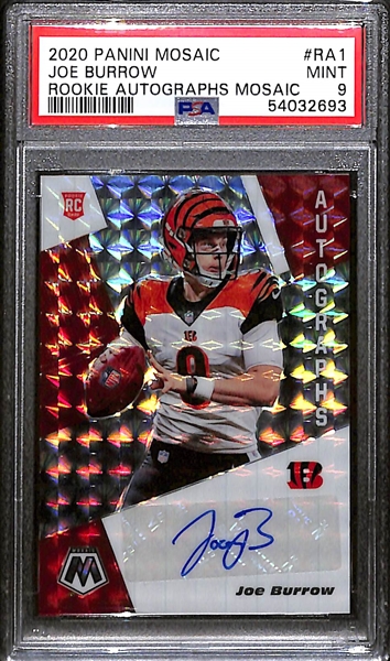 2020 Panini Mosaic Joe Burrow Rookie Autographs Mosaic - PSA 9