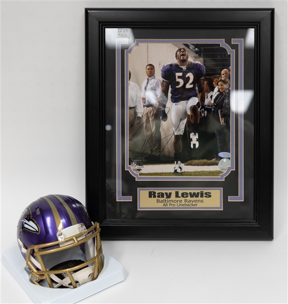 Ray Lewis Signed Mini Helmet BAS & Framed 8x10 Signed Picture (JSA Sticker)