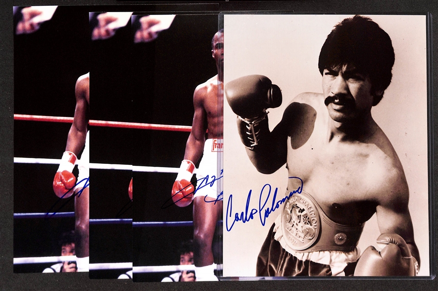(3) Signed Sugar Ray Leonard & (1) Signed Carlos Palomino Photos (JSA Auction Letter)