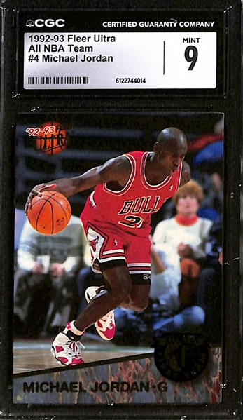 Lot of (3) Fleer Michael Jordan Graded Cards - 1992 Ultra All NBA Team (CGC 9), 1992 Fleer Team Leaders (CGC 7.5), 1993 Fleer Living Legends (CGC 8)