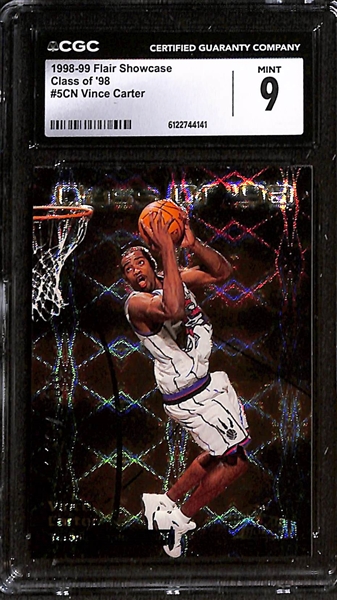 Lot of (2) 1998-99 Vince Carter Rookie Basketball Cards 1998 Flair Showcase Class of '98 (CGC 9) & 1998 Black Diamond Triple Diamond Insert (CGC 9)