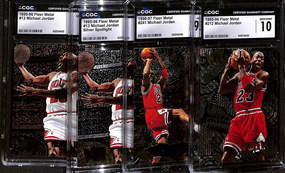 Lot of (4) 1995-97 Fleer Metal CGC Graded Michael Jordan Basketball Cards w. '95-96 Fleer Metal #212 CGC 10