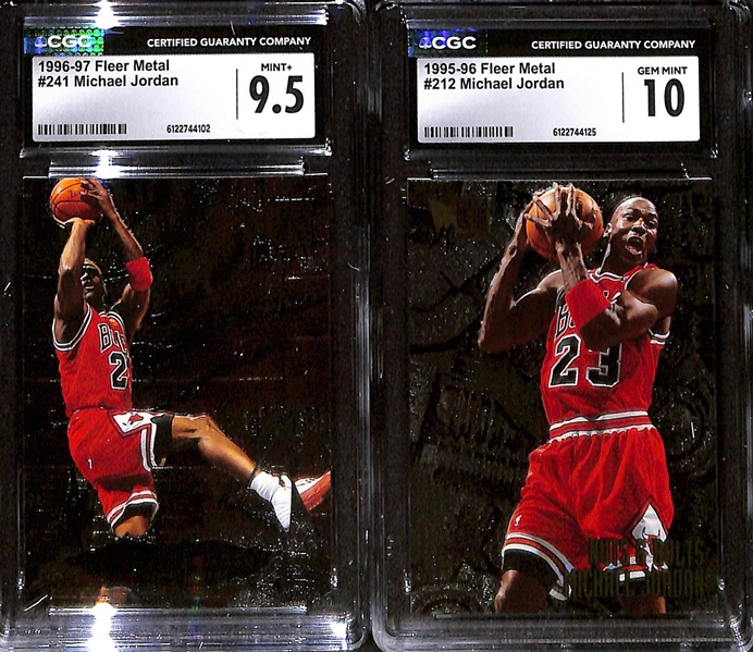 Lot of (4) 1995-97 Fleer Metal CGC Graded Michael Jordan Basketball Cards w. '95-96 Fleer Metal #212 CGC 10