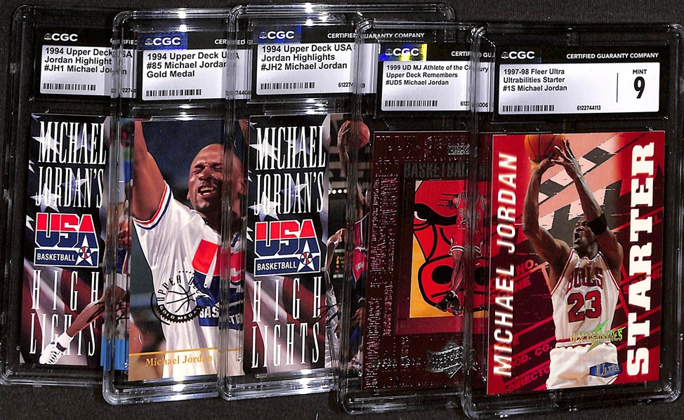 Lot of (5) 1994-99 CGC Graded Michael Jordan Basketball Cards w. 1997-98 Fleer Ultra Ultrabilities Starter CGC 9