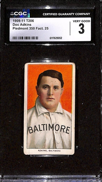 1909-11 T206 Doc Adkins (Baltimore) Graded CGC 3 (Piedmont 350 Back)