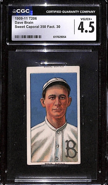 1909-11 T206 Dave Brain (Buffalo) Graded CGC 4.5 (Sweet Caporal 350 Back, Factory 30)