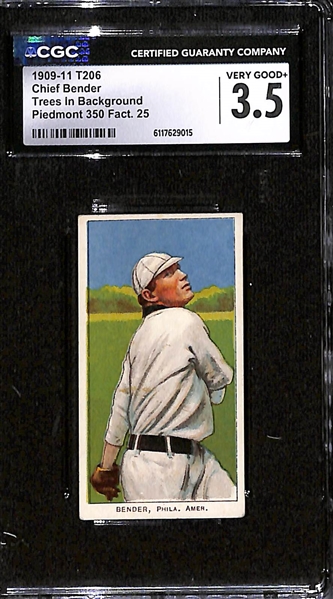 1909-11 T206 Chief Bender (HOF, Trees in Background) Graded CGC 3.5 (Piedmont 350 Back, Factory 25)