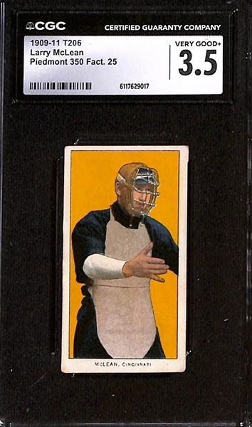 (3) 1909-11 T206 Cincinnati Reds Tobacco Cards - McLean (CGC 3.5), Bescher - Hands in Air (CGC 1.5), Downey - Fielding (CGC 1.5)