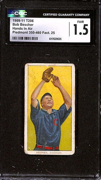 (3) 1909-11 T206 Cincinnati Reds Tobacco Cards - McLean (CGC 3.5), Bescher - Hands in Air (CGC 1.5), Downey - Fielding (CGC 1.5)