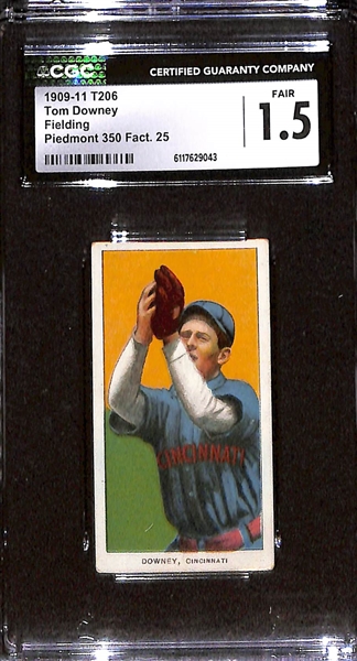 (3) 1909-11 T206 Cincinnati Reds Tobacco Cards - McLean (CGC 3.5), Bescher - Hands in Air (CGC 1.5), Downey - Fielding (CGC 1.5)