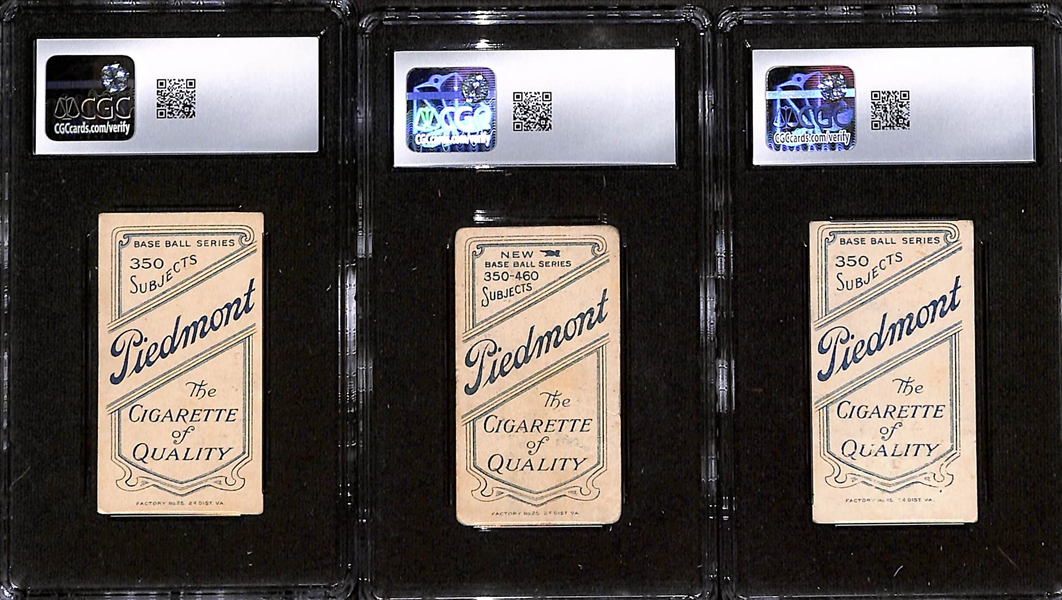 (3) 1909-11 T206 Cincinnati Reds Tobacco Cards - McLean (CGC 3.5), Bescher - Hands in Air (CGC 1.5), Downey - Fielding (CGC 1.5)