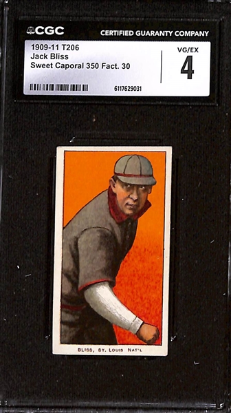 (2) 1909-11 T206 St. Louis Cardinals Tobacco Cards - Jack Bliss (CGC 4), Jap Barbeau (CGC 3)