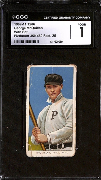 (3) 1909-11 T206 Philadelphia A's/Phillies Tobacco Cards - Harry Davis (CGC 4.5), Mickey Doolan (CGC 2.5), George McQuillan (CGC 1)
