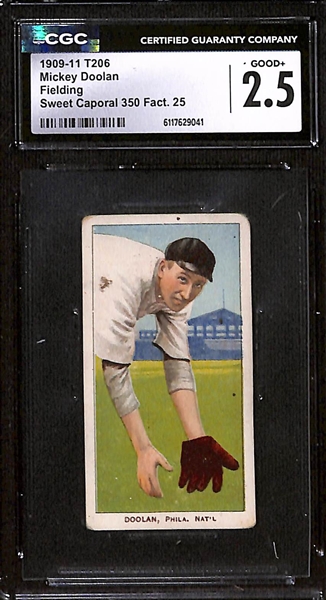 (3) 1909-11 T206 Philadelphia A's/Phillies Tobacco Cards - Harry Davis (CGC 4.5), Mickey Doolan (CGC 2.5), George McQuillan (CGC 1)