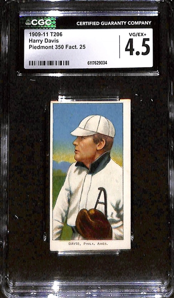 (3) 1909-11 T206 Philadelphia A's/Phillies Tobacco Cards - Harry Davis (CGC 4.5), Mickey Doolan (CGC 2.5), George McQuillan (CGC 1)