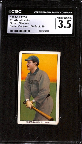 (5) 1909-11 T206 Tobacco Cards - Ed Abbaticchio - Brown Sleeves (CGC 3.5), Burch - Batting (CGC 2), Bergen - Batting (CGC 1), Jack Bliss (CGC 2), Barbeau (CGC 1.5) 