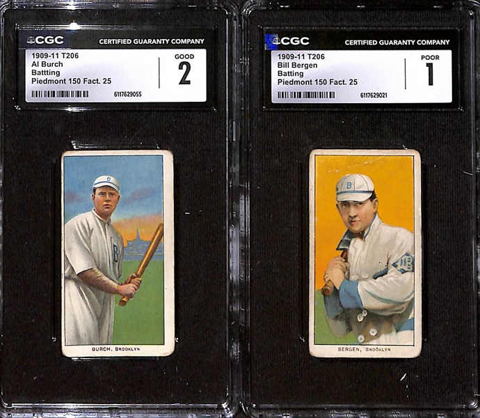 (5) 1909-11 T206 Tobacco Cards - Ed Abbaticchio - Brown Sleeves (CGC 3.5), Burch - Batting (CGC 2), Bergen - Batting (CGC 1), Jack Bliss (CGC 2), Barbeau (CGC 1.5) 