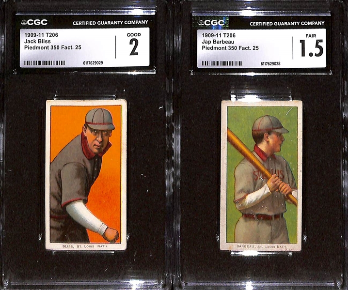 (5) 1909-11 T206 Tobacco Cards - Ed Abbaticchio - Brown Sleeves (CGC 3.5), Burch - Batting (CGC 2), Bergen - Batting (CGC 1), Jack Bliss (CGC 2), Barbeau (CGC 1.5) 